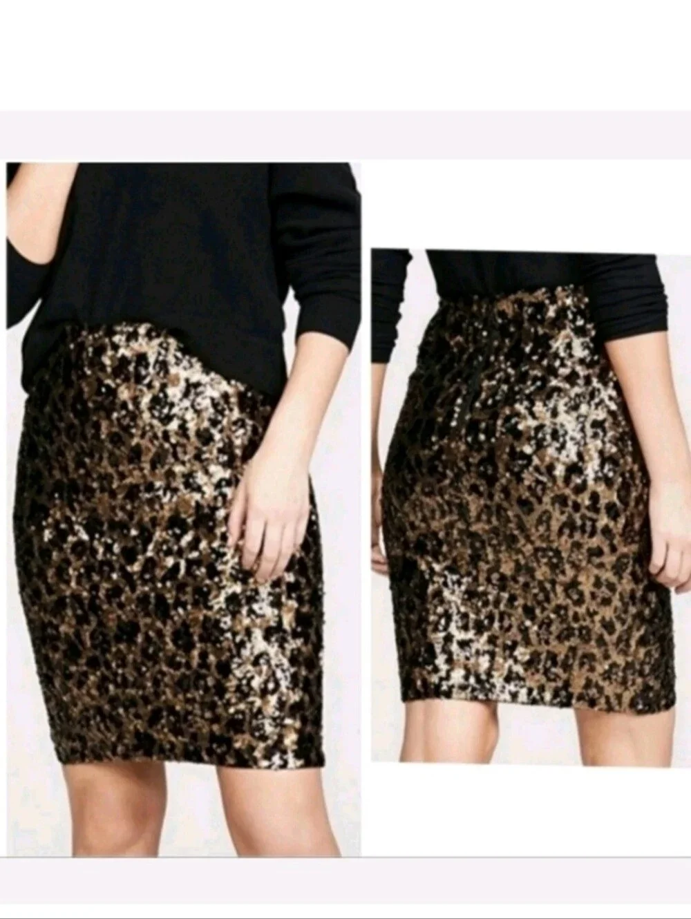 Alice + Olivia Ramos Leopard Print Sequin Pencil Skirt Size 0